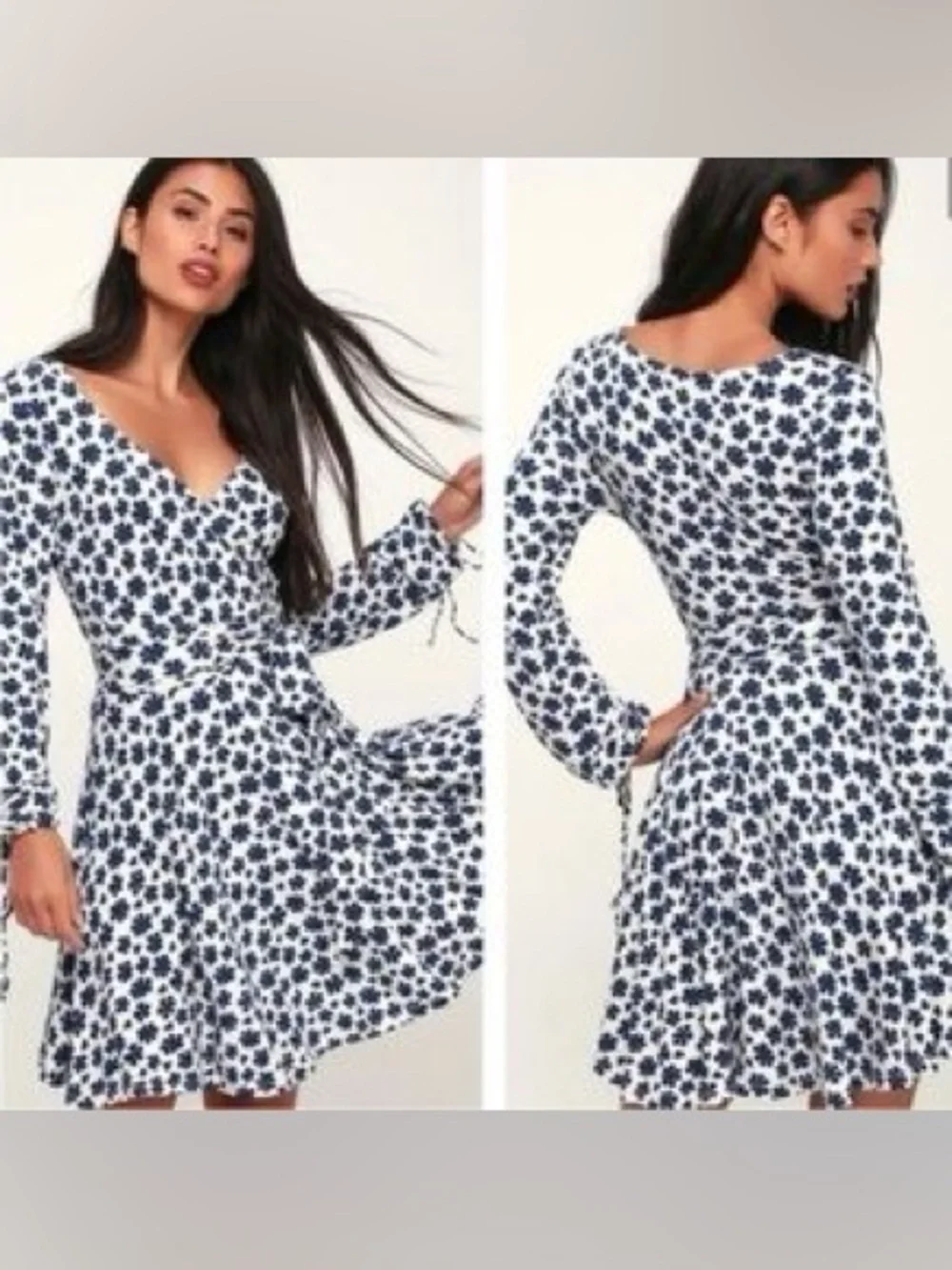 Free People Navy and White Floral Wrap Dress
